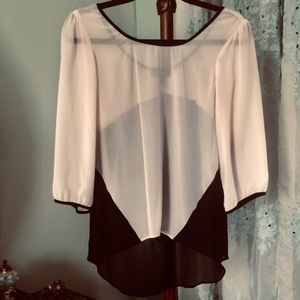 Cream & Black Block Blouse M